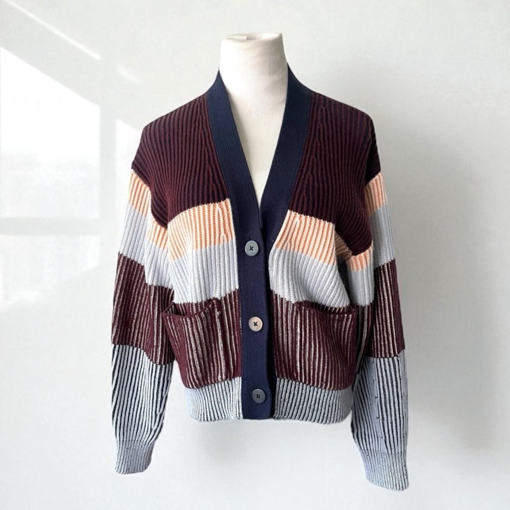 New! JONATHAN SIMKHAI CASHMERE COTTON STRIPE CARDIGAN SWEATER NEW